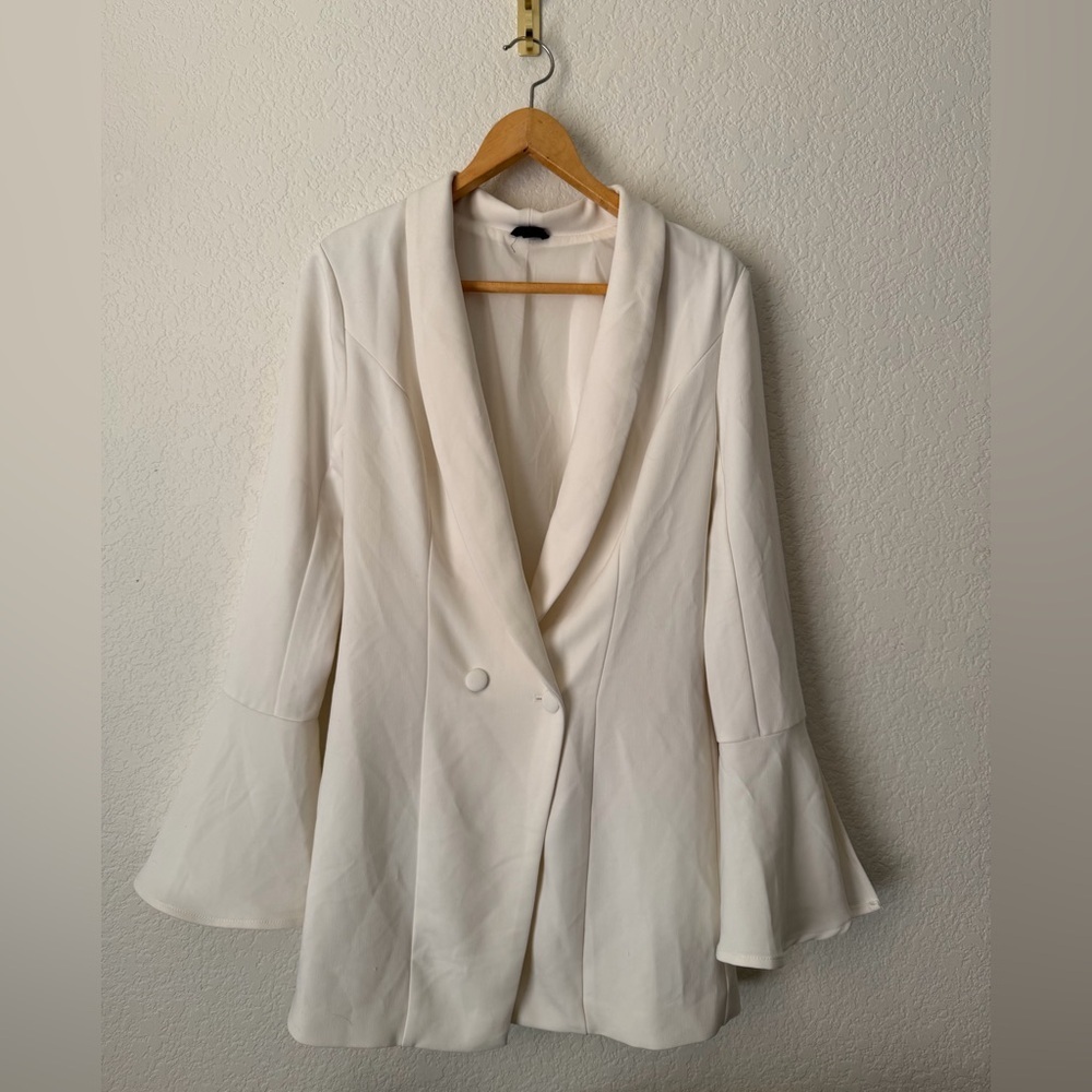 NBD Women's V Neck Bell Sleeve Como La Flor Ivory White Suit Dress Size XS - Picture 4 of 9